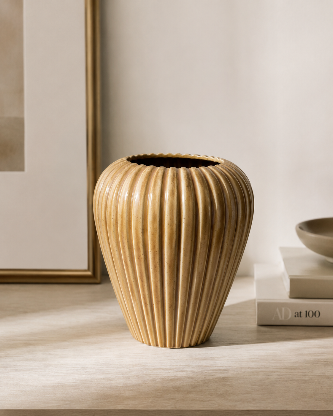 Vaso canelado bege/areia